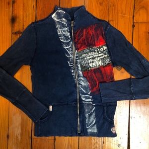 SPY small zip jacket NWOT arty graphic navy blue